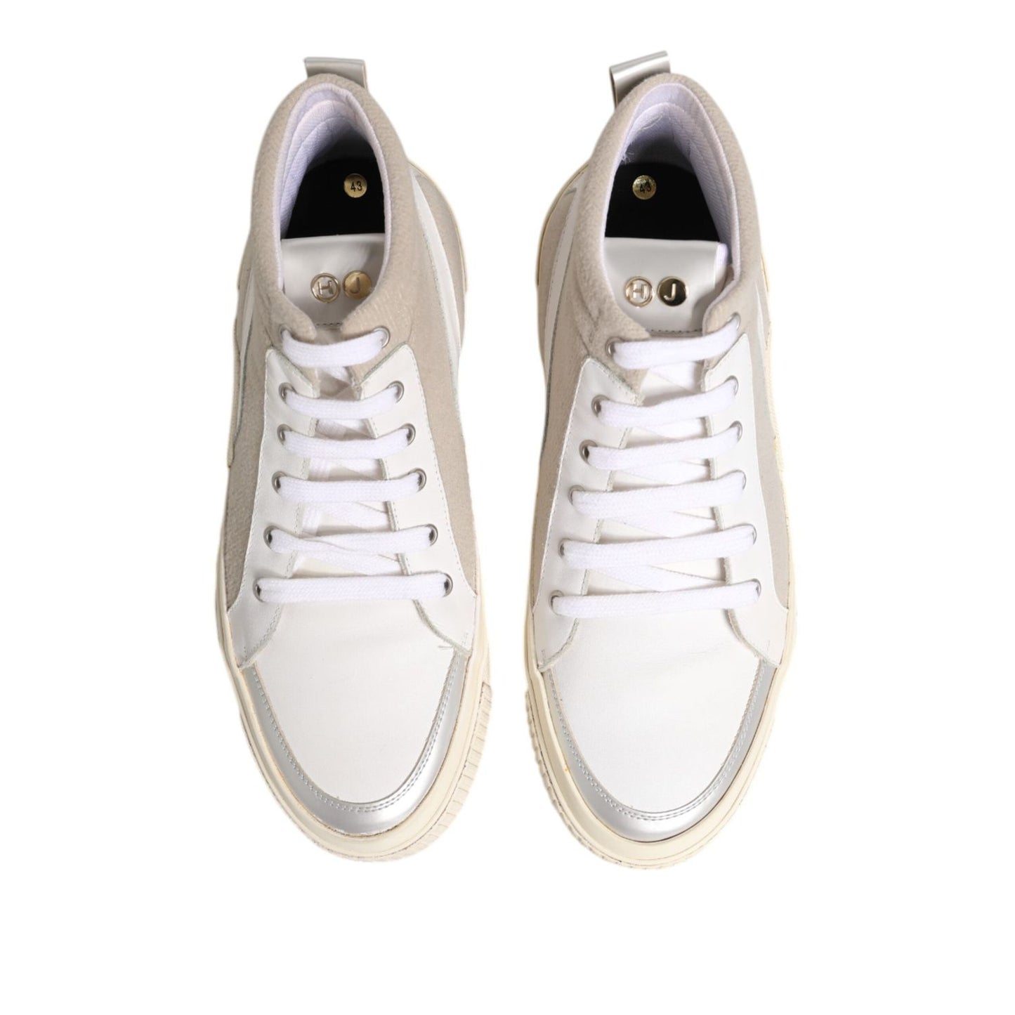 HIDE & JACK White Beige Lace Up Mid Top Casual Sneakers Shoes MV7275-43