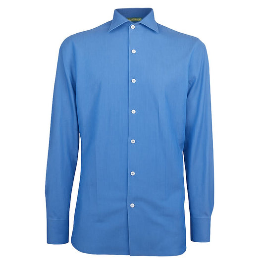 Alt Tag: Made in Italy Blue Cotton Men's Shirt - Loro Piana long sleeve with button closure and luxury craftsmanship.