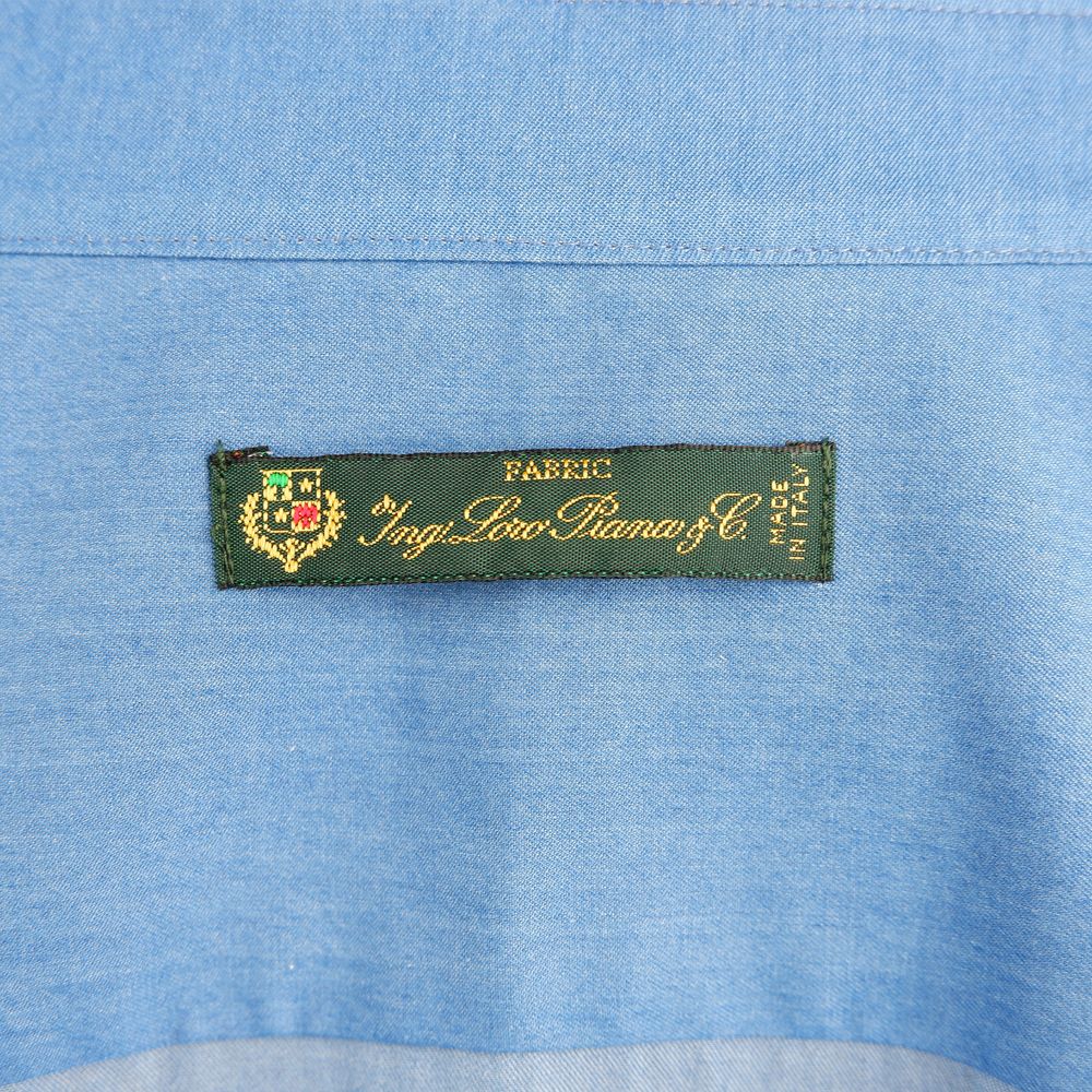 Label of Made in Italy Blue Cotton Men's Shirt by Loro Piana showcasing Italian craftsmanship.
