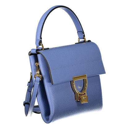 Coccinelle Light Blue Leather Women Handbag with single handle and gold twist closure for versatile style and practicality.