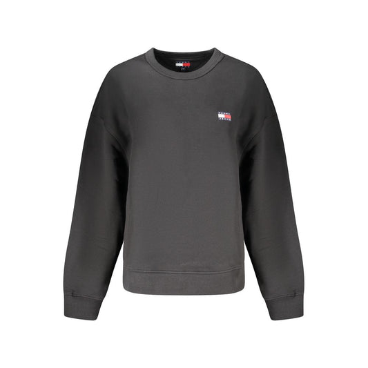 Tommy Hilfiger Black Cotton Women Sweater - Long sleeve crew neck with iconic logo embroidery; stylish and eco-conscious fashion.
