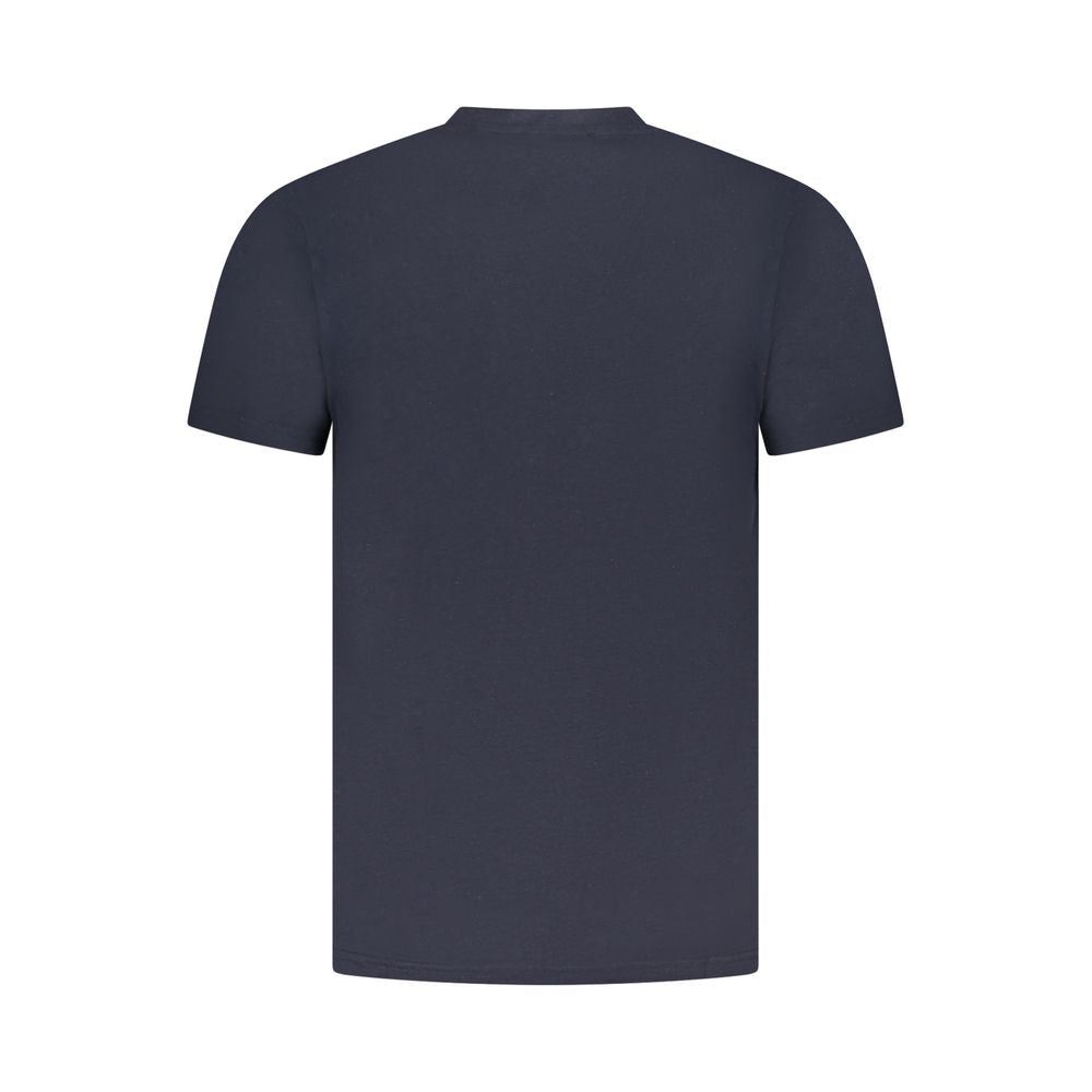 Cavalli Class Blue Cotton Men T-Shirt showcasing back view with short sleeves and crew neck for a stylish and comfortable fit.