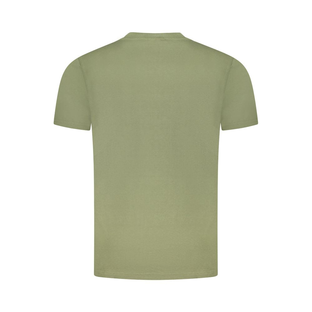 Back view of Cavalli Class Green Cotton Men T-Shirt showcasing short sleeves and crew neck design.