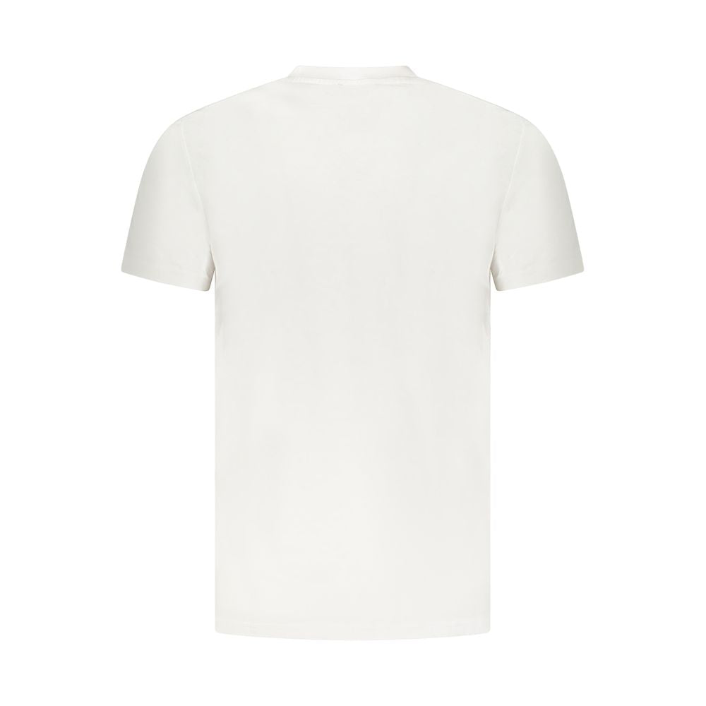 Back view of Cavalli Class White Cotton Men T-Shirt with short sleeves and iconic logo, showcasing timeless design.