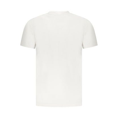Back view of Cavalli Class White Cotton Men T-Shirt with short sleeves and iconic logo, showcasing timeless design.