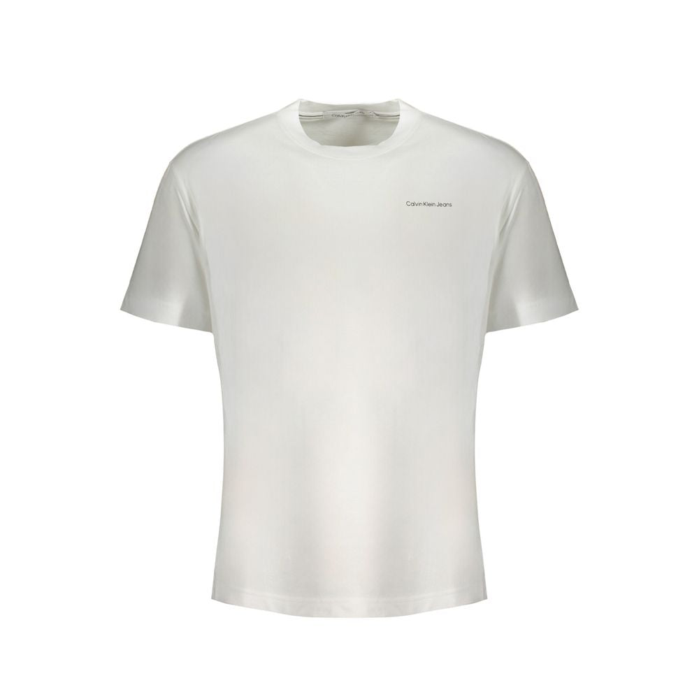 Calvin Klein White Cotton T-Shirt with short sleeves, crew neck, logo print, made from 95% regenerative cotton.