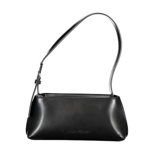 Calvin Klein Black Polyester Women Handbag with adjustable shoulder handle, sleek design, and secure zip closure for modern style.