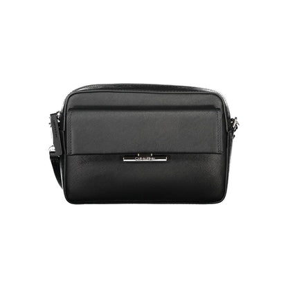 Calvin Klein Black Polyethylene Women Handbag with adjustable strap, snap closure, and external pocket for stylish organization.
