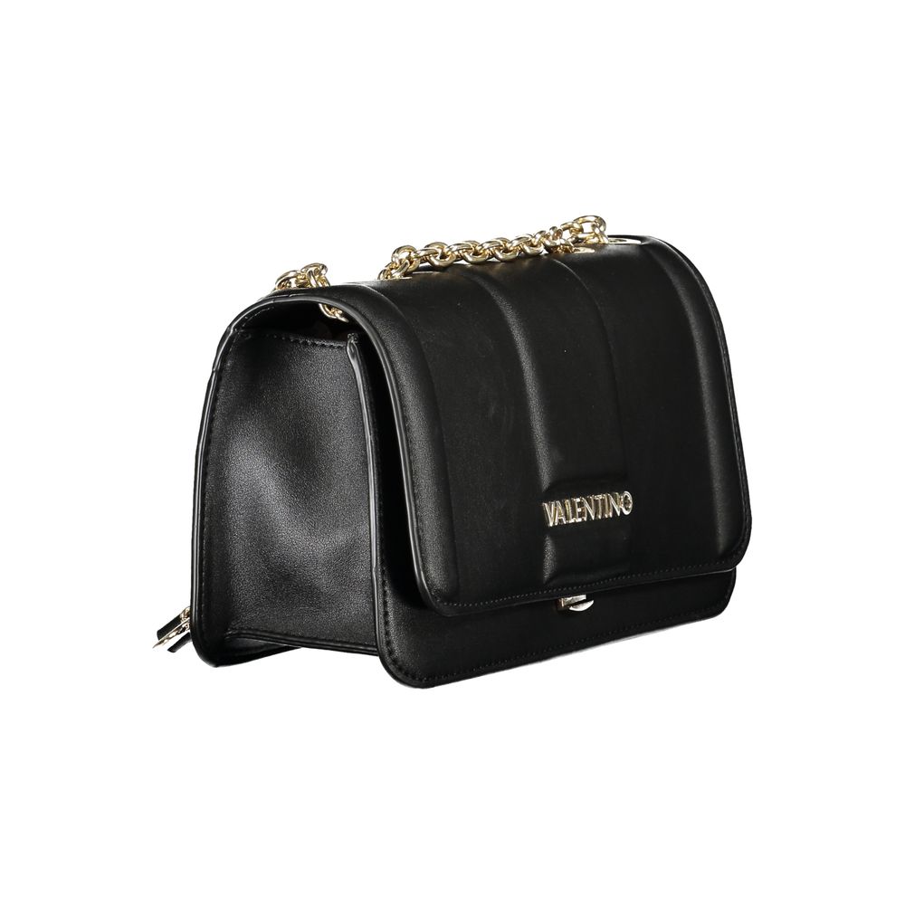 Mario Valentino Black Polyethylene Women Handbag with gold chain detail, showcasing timeless elegance and sophistication.