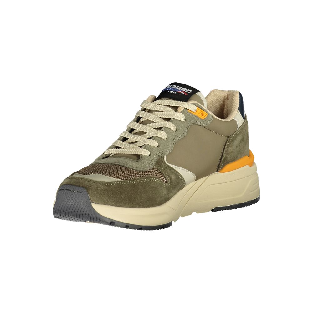 Blauer Green Polyester Men Sneaker with striking green hue, contrasting details, and iconic Blauer logo offering bold style.