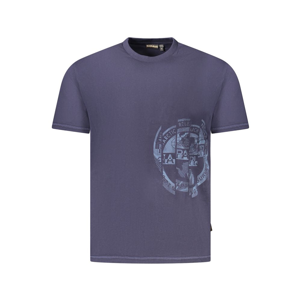 Napapijri Blue Cotton Men T-Shirt with logo print, short sleeve, crew neck, made from 100% organic cotton, stylish and sustainable