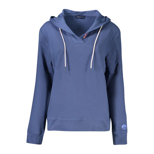 North Sails Blue Cotton Women Sweater with hood and logo detail, luxurious brushed cotton for stylish and comfy wear.