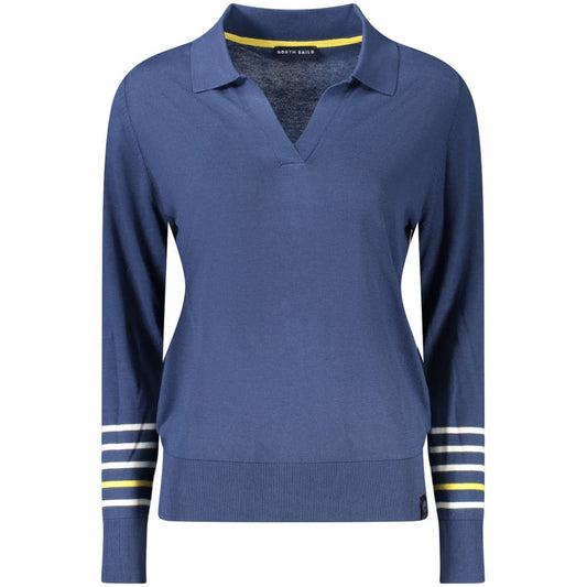 North Sails Blue Cotton Women Sweater with V-neck and logo detailing, perfect for casual elegance, made from soft cotton blend.
