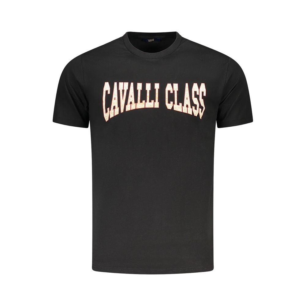 Cavalli Class Black Cotton Men T-Shirt with bold logo print, crafted for style and comfort.