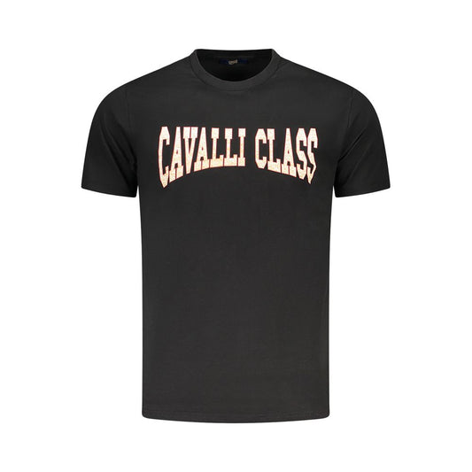 Cavalli Class Black Cotton Men T-Shirt with bold logo print, crafted for style and comfort.