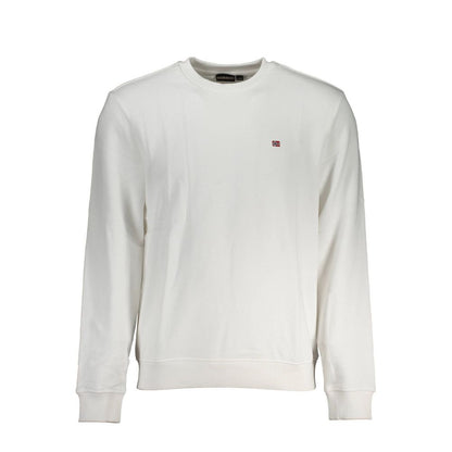 Napapijri White Cotton Men Sweater with crew neck and iconic embroidery logo, offering a blend of comfort and style for everyday wear.