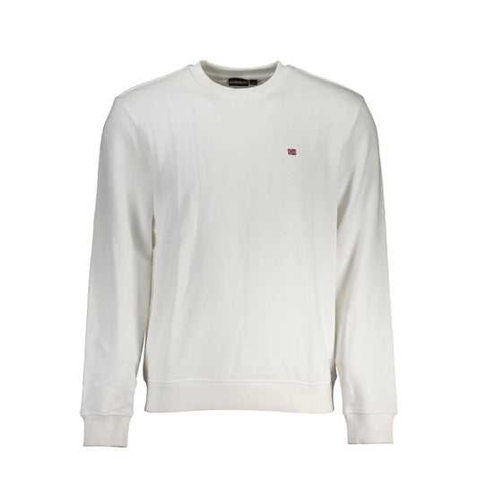 Napapijri White Cotton Men Sweater with crew neck and iconic embroidery logo, offering a blend of comfort and style for everyday wear.