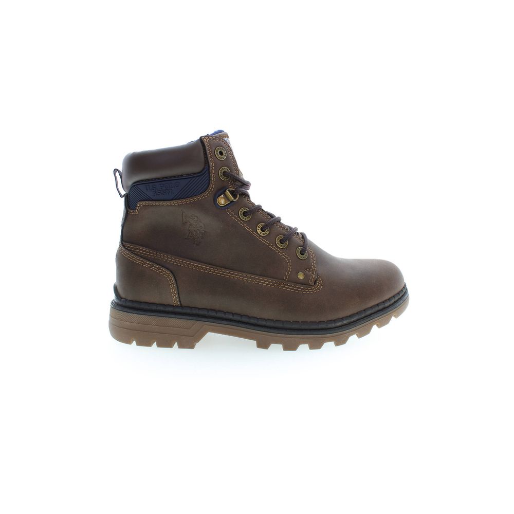 U.S. POLO ASSN. Brown Polyester Men Boot with lace-up design, rugged and sophisticated, featuring the iconic logo for style and durability.