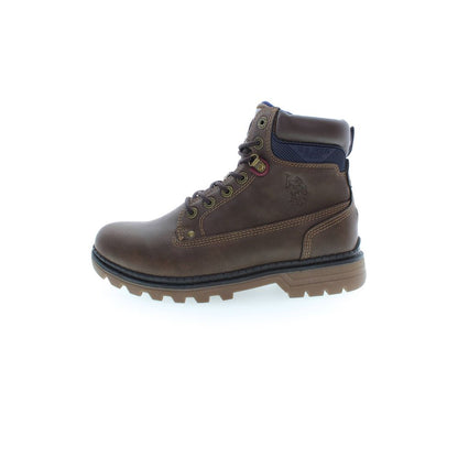 U.S. POLO ASSN. Brown Polyester Men Boot with lace-up design and contrasting details.