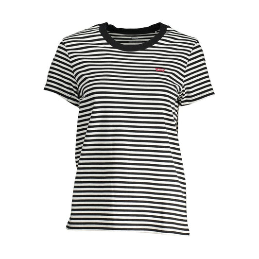 Levi's black and white striped women's t-shirt, iconic logo, comfortable cotton fabric.