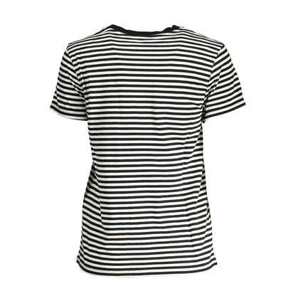 Striped black and white short-sleeve t-shirt showcasing classic casual style for women's fashion