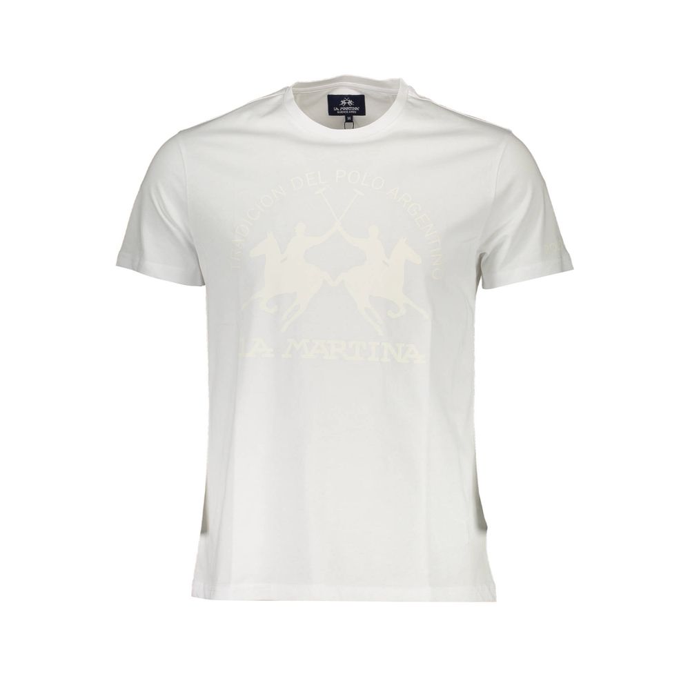 La Martina White Cotton Men T-Shirt with logo, crew neck, and short sleeves