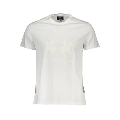 La Martina White Cotton Men T-Shirt with logo, crew neck, and short sleeves