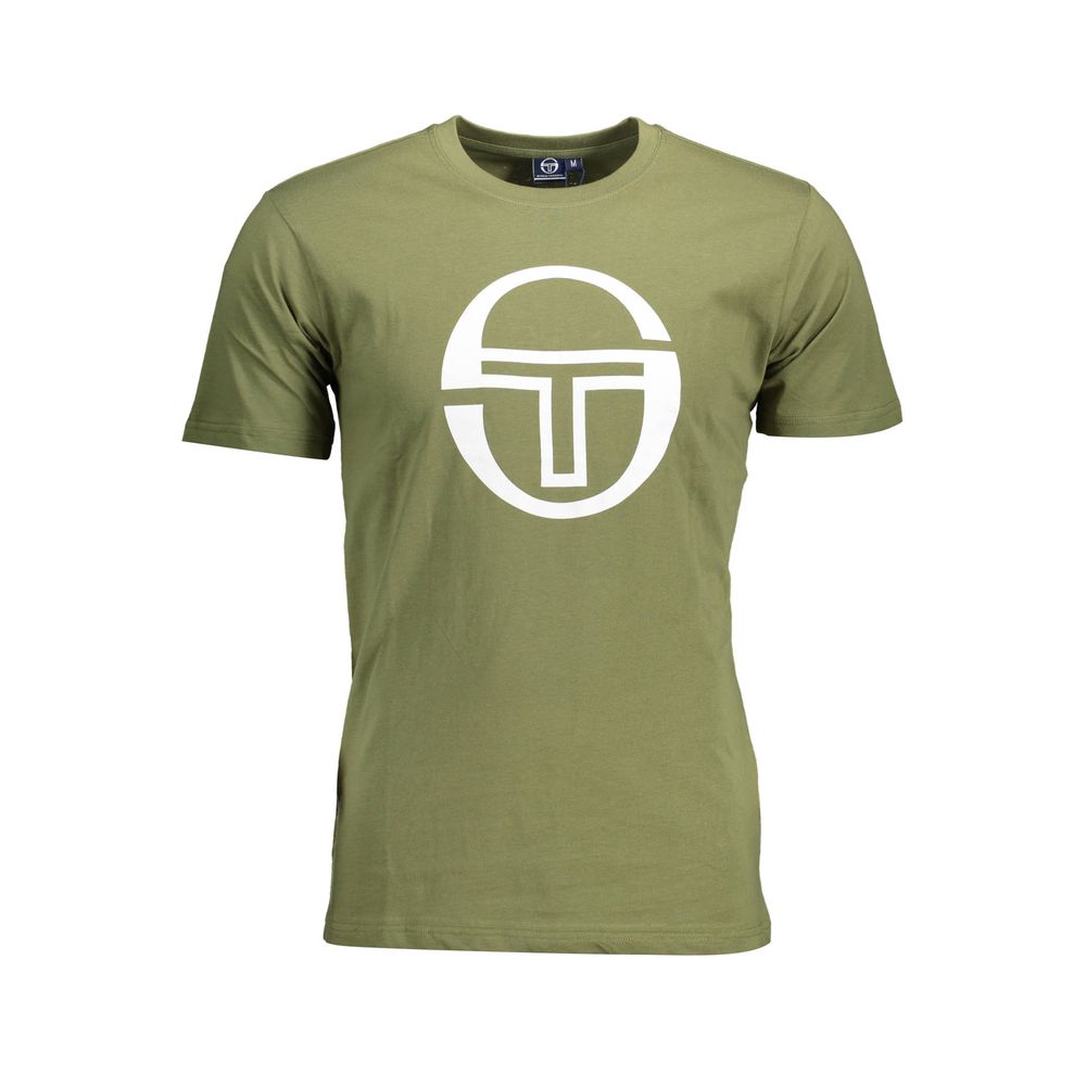 Sergio Tacchini Green Cotton Men T-Shirt with iconic logo and bold print, showcasing casual sophistication and refined comfort.