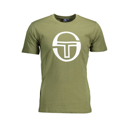 Sergio Tacchini Green Cotton Men T-Shirt with iconic logo and bold print, showcasing casual sophistication and refined comfort.