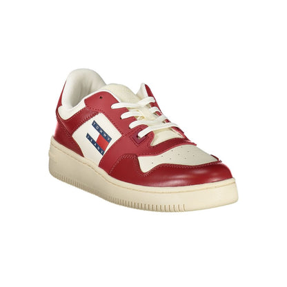 Tommy Hilfiger Red Leather Women Sneaker showcasing vibrant style, comfort, and iconic design with contrasting accents.