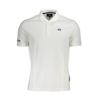 La Martina White Cotton Men Polo Shirt with logo embroidery and 2-button placket for modern sophistication and luxury fashion.