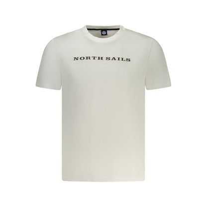 Alt Tag: North Sails White Cotton Men T-Shirt with logo print, casual crew neck design, made from breathable cotton, perfect for comfort and style.