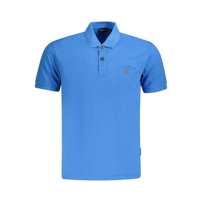 Alt Tag: Napapijri Blue Cotton Men Polo Shirt with sharp embroidery and logo details, perfect for modern, versatile dressing.