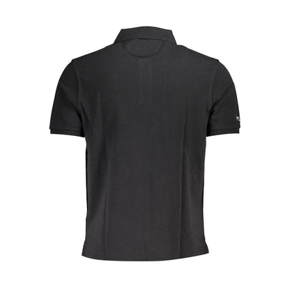 Back view of La Martina Black Cotton Men Polo Shirt highlighting sleek design and short sleeves.
