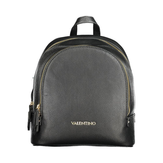 Mario Valentino Black Polyethylene Backpack with logo, adjustable shoulder straps, 1 external pocket, and convenient zip closure.