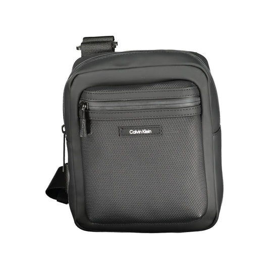 Calvin Klein Black Polyester Men Shoulder Bag with adjustable strap and zip closure, perfect for stylish organization.