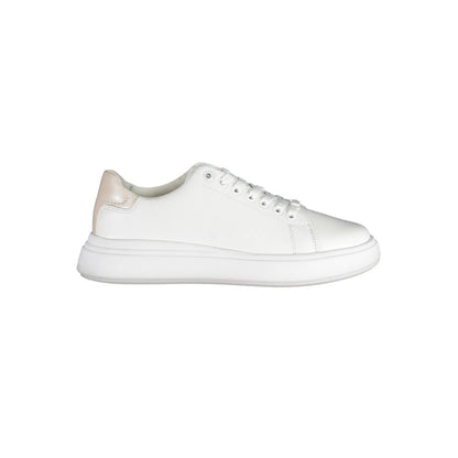 Calvin Klein White Leather Women Sneaker with contrasting details, showcasing iconic logo and stylish design for sophisticated urban fashion.
