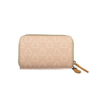 Mario Valentino Beige Polyethylene Women Wallet with logo zip closure and multiple compartments, designed for modern elegance and organization.
