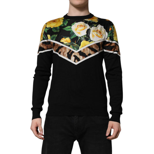 Dolce & Gabbana Black Silk Floral Crew Neck Pullover Sweater TSH906921-48