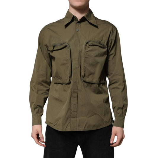 Dolce & Gabbana Army Green Button Down Long Sleeves Shirt TSH906758-37