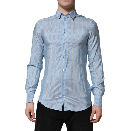 Dolce & Gabbana Blue Striped MARTINI Long Sleeves Dress Shirt TSH906770-41