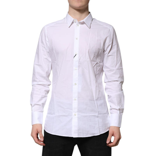 Dolce & Gabbana White Cotton GOLD Long Sleeves Dress Shirt TSH906927-42