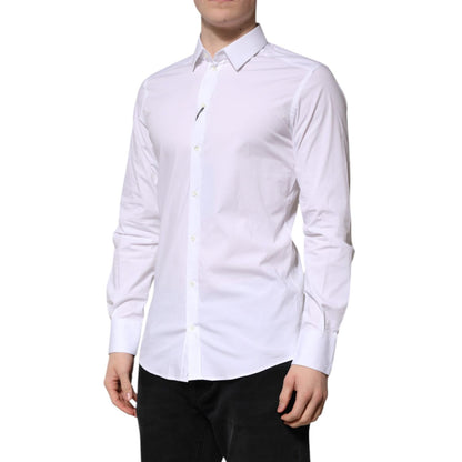 Dolce & Gabbana White Cotton GOLD Long Sleeve Men Dress Shirt
