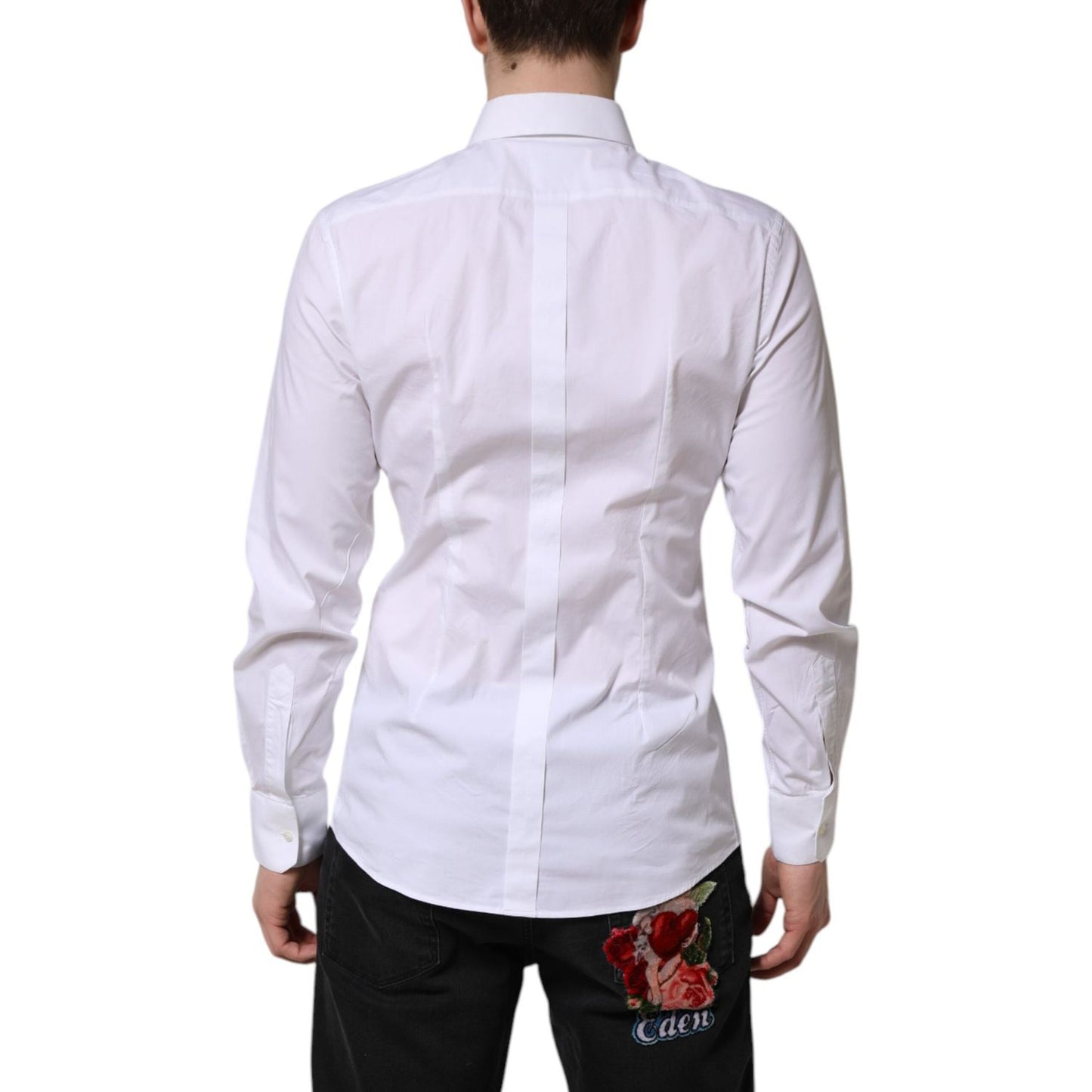 Dolce & Gabbana White Cotton GOLD Long Sleeves Dress Shirt