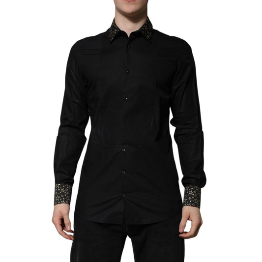 Dolce & Gabbana Black Cotton GOLD Long Sleeves Dress Shirt TSH906946-40