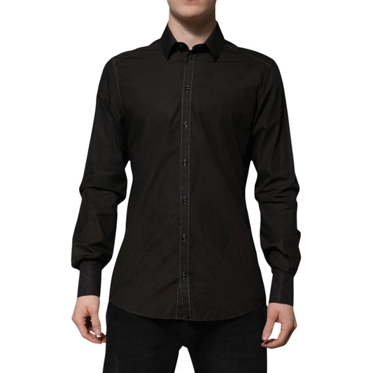 Dolce & Gabbana Black Cotton Jacquard GOLD Collar Dress Shirt TSH906949-41