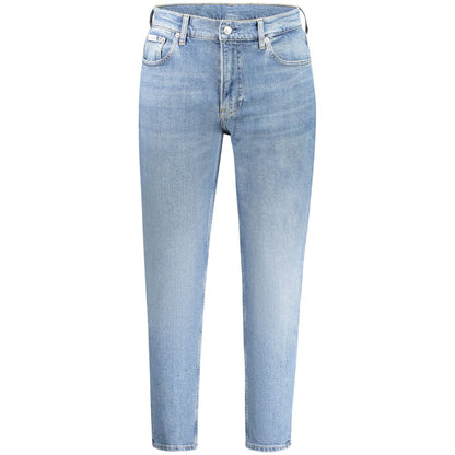 Calvin Klein Blue Cotton Men Jeans with trendy washed effect and sustainable fabric design front view.