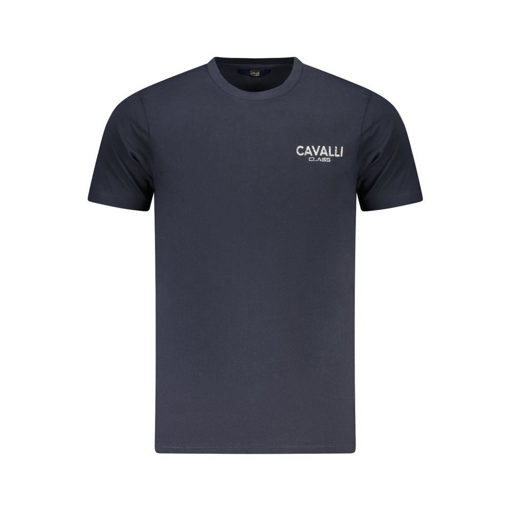Cavalli Class Blue Cotton Men T-Shirt with logo, short sleeve design, perfect for stylish trends and breathable comfort.