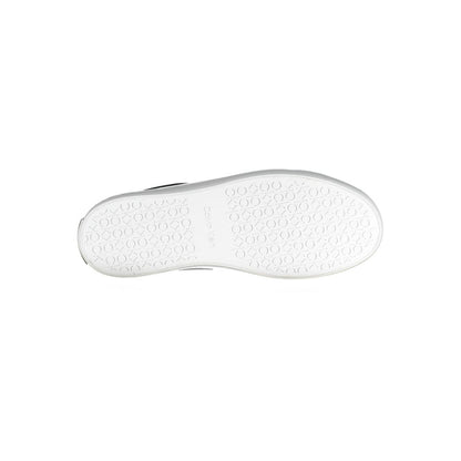 Sole view of Calvin Klein Black Leather Women Sneaker highlighting tread pattern and logo detail for style and function.