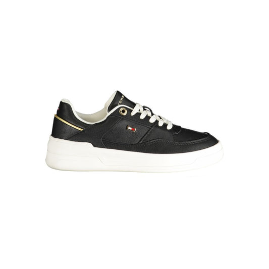 Tommy Hilfiger Black Polyethylene Women Sneaker with leather and polyester mix, featuring removable footbed and contrasting details.